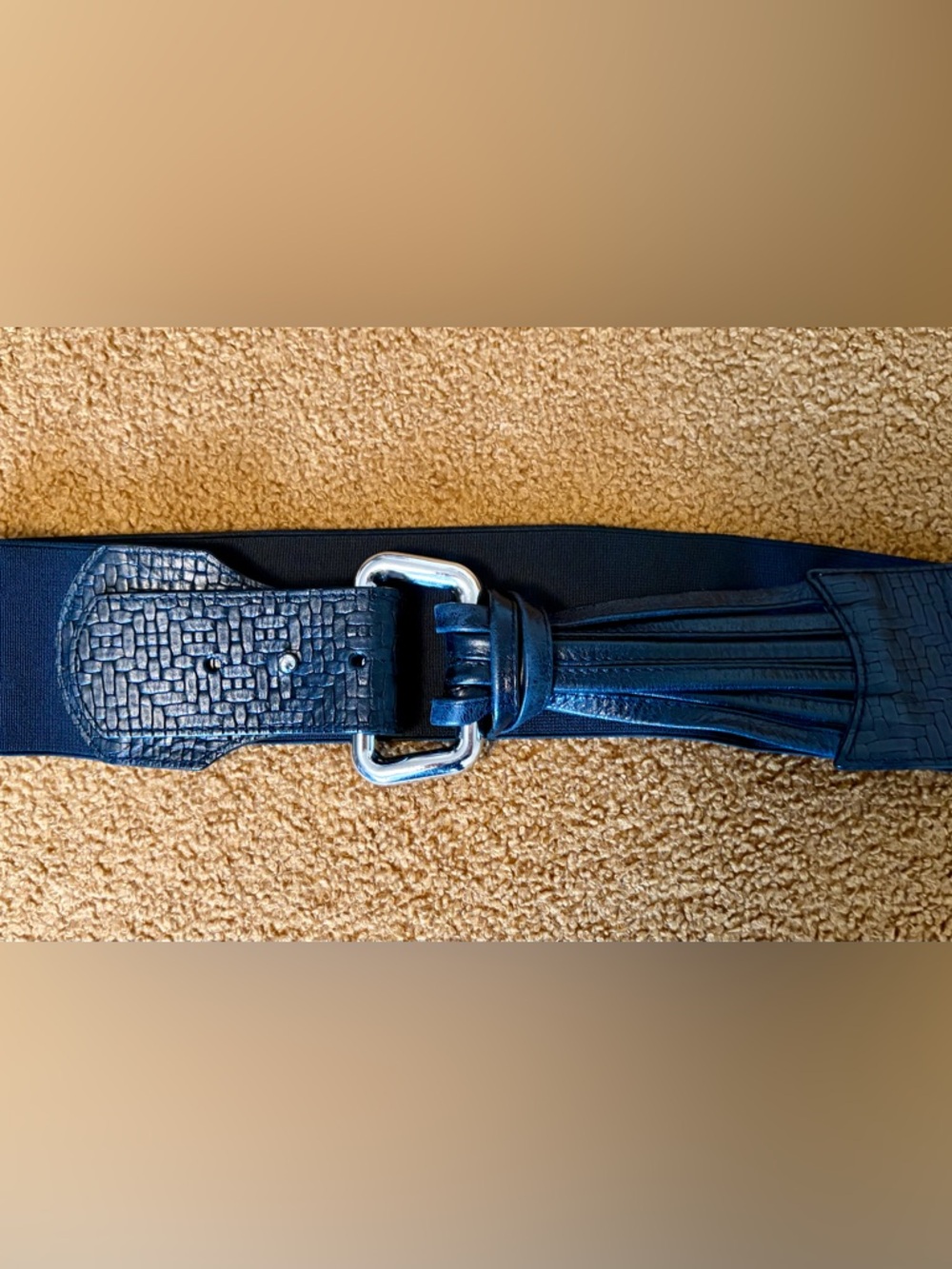 Lodis Black Textured Leather Tassel Belt with Silver Buckle